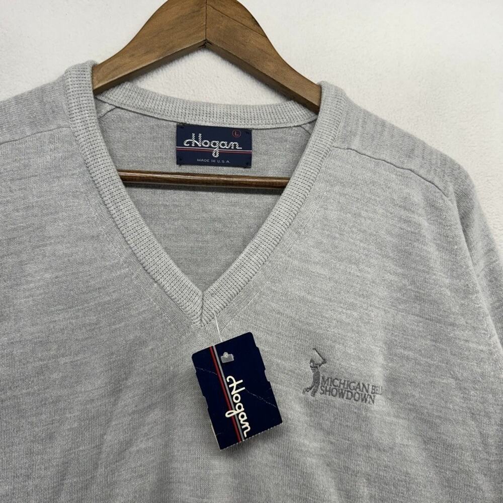 Vintage Hogan Golf Sweater men's Large Gray Michigan Bell Showdown USA Made NEW